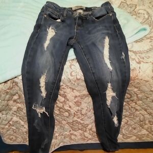 Blue Skinny Distressed Jeans with Vintage Look
